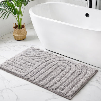 Sunlit 20"x30" Boho Decorative Textured Bathroom Rug Mat, Mid Century Modern Non-Slip Absorbent Soft Bath Mat, Organic Modern Floor Mat Dry Fast Machine Washable, Light Gray