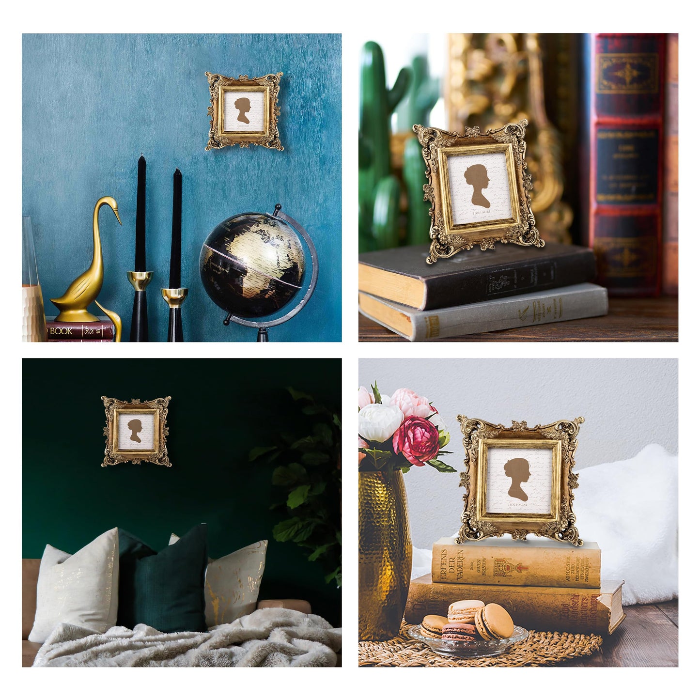 Sunlit Vintage Picture Frame 4x4 Inch, Luxury Antique Square Photo Frames with Glass Front, Photo Display, Tabletop Wall Hanging, Gift Ideas, Bronze Gold