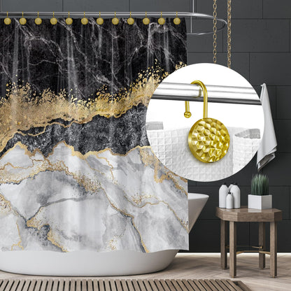 Sunlit Gold Shower Curtain Hooks, Square Metal Home Decorative Shower Curtain Rings for Bathroom, Modern Shower Curtain Hangers Bathroom Accessories, Set of 12