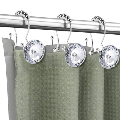 Sunlit Luxury Design Round Clear Diamond Crystal Gem Bling with Glide Balls Double Shower Curtain Hooks, Rust Proof Metal Rhinestones Glam Shower Curtain Rings-12 Pack