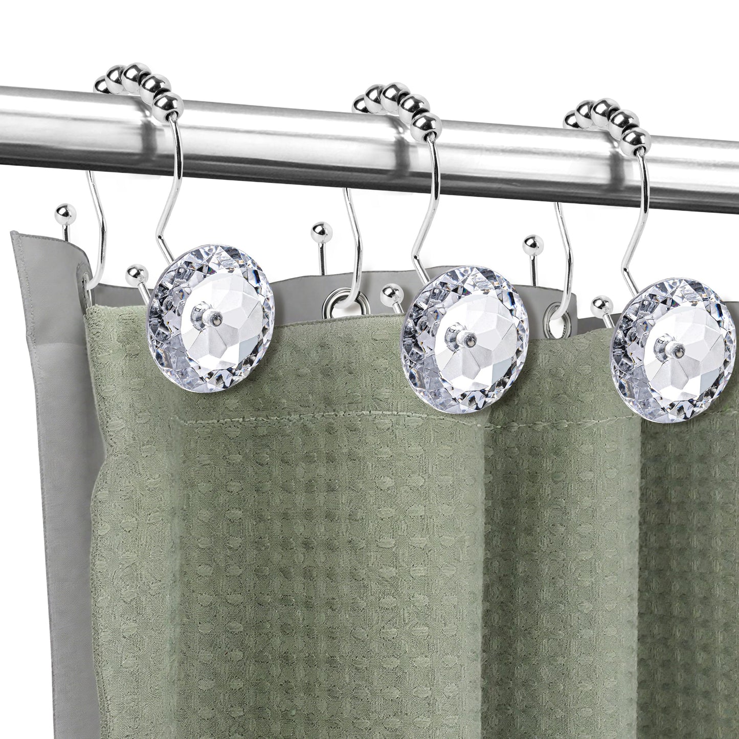 Sunlit Luxury Design Round Yellow Diamond Crystal Gem Bling with Glide Balls Shower Curtain Hooks, Rust Proof Metal Rhinestones Glam Shower Curtain Rings-12 Pack