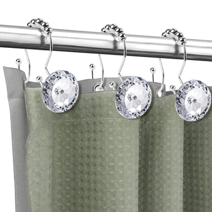 Sunlit Luxury Design Round Yellow Diamond Crystal Gem Bling with Glide Balls Shower Curtain Hooks, Rust Proof Metal Rhinestones Glam Shower Curtain Rings-12 Pack