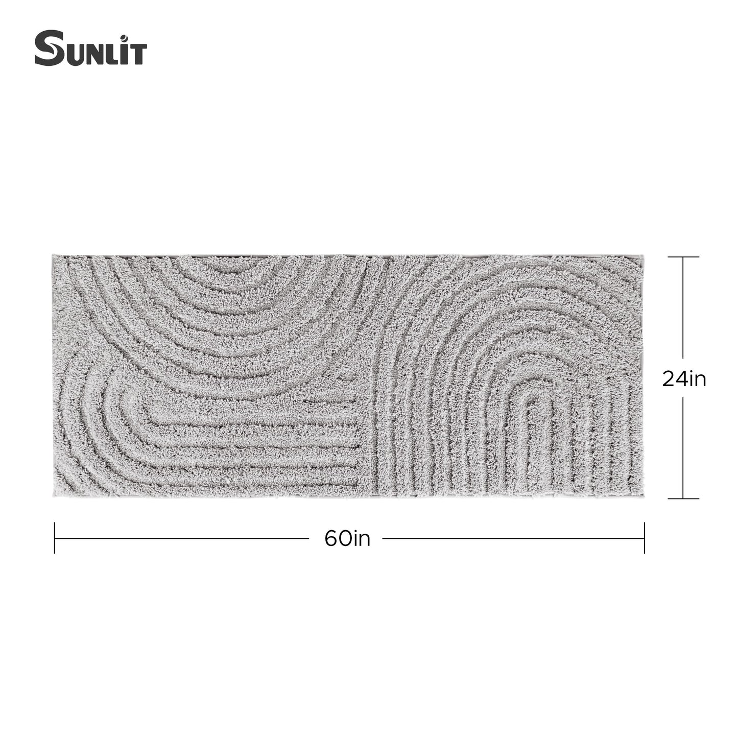 Sunlit 24"x60" Boho Decorative Textured Bathroom Rugs Runner, Mid Century Modern Extra Long Non-Slip Absorbent Soft Bath Mat, Organic Modern Floor Mat Bath Runner Dry Fast Machine Washable, Gray