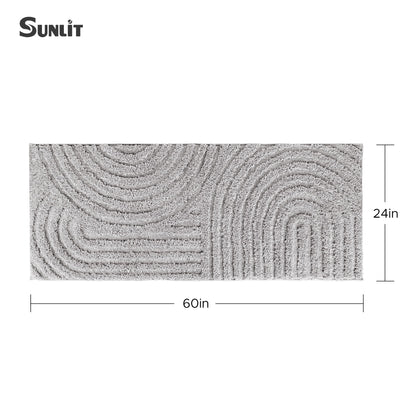 Sunlit 24"x60" Boho Decorative Textured Bathroom Rugs Runner, Mid Century Modern Extra Long Non-Slip Absorbent Soft Bath Mat, Organic Modern Floor Mat Bath Runner Dry Fast Machine Washable, Gray