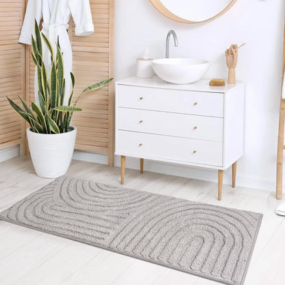 Sunlit 24"x60" Boho Decorative Textured Bathroom Rugs Runner, Mid Century Modern Extra Long Non-Slip Absorbent Soft Bath Mat, Organic Modern Floor Mat Bath Runner Dry Fast Machine Washable, Gray