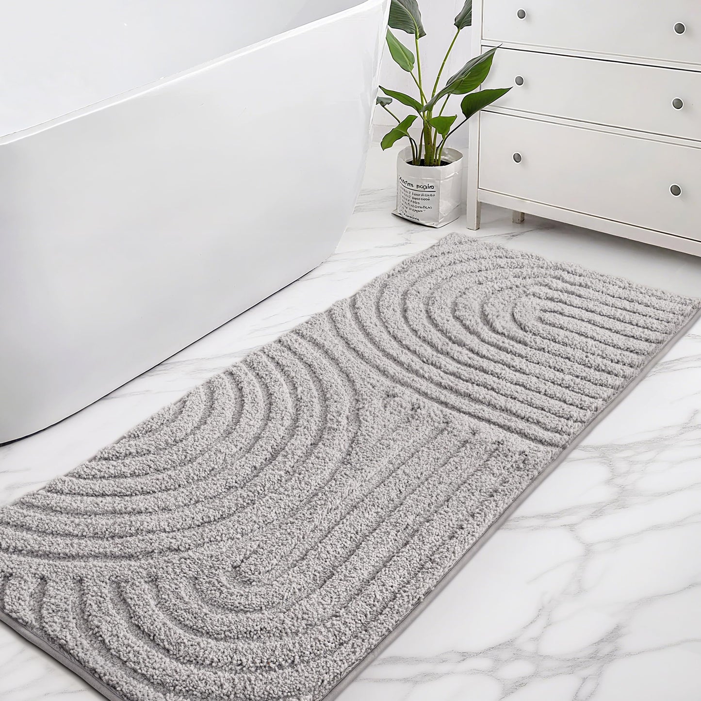 Sunlit 24"x60" Boho Decorative Textured Bathroom Rugs Runner, Mid Century Modern Extra Long Non-Slip Absorbent Soft Bath Mat, Organic Modern Floor Mat Bath Runner Dry Fast Machine Washable, Gray