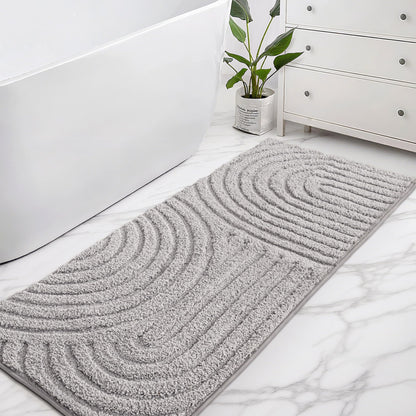Sunlit 24"x60" Boho Decorative Textured Bathroom Rugs Runner, Mid Century Modern Extra Long Non-Slip Absorbent Soft Bath Mat, Organic Modern Floor Mat Bath Runner Dry Fast Machine Washable, Gray
