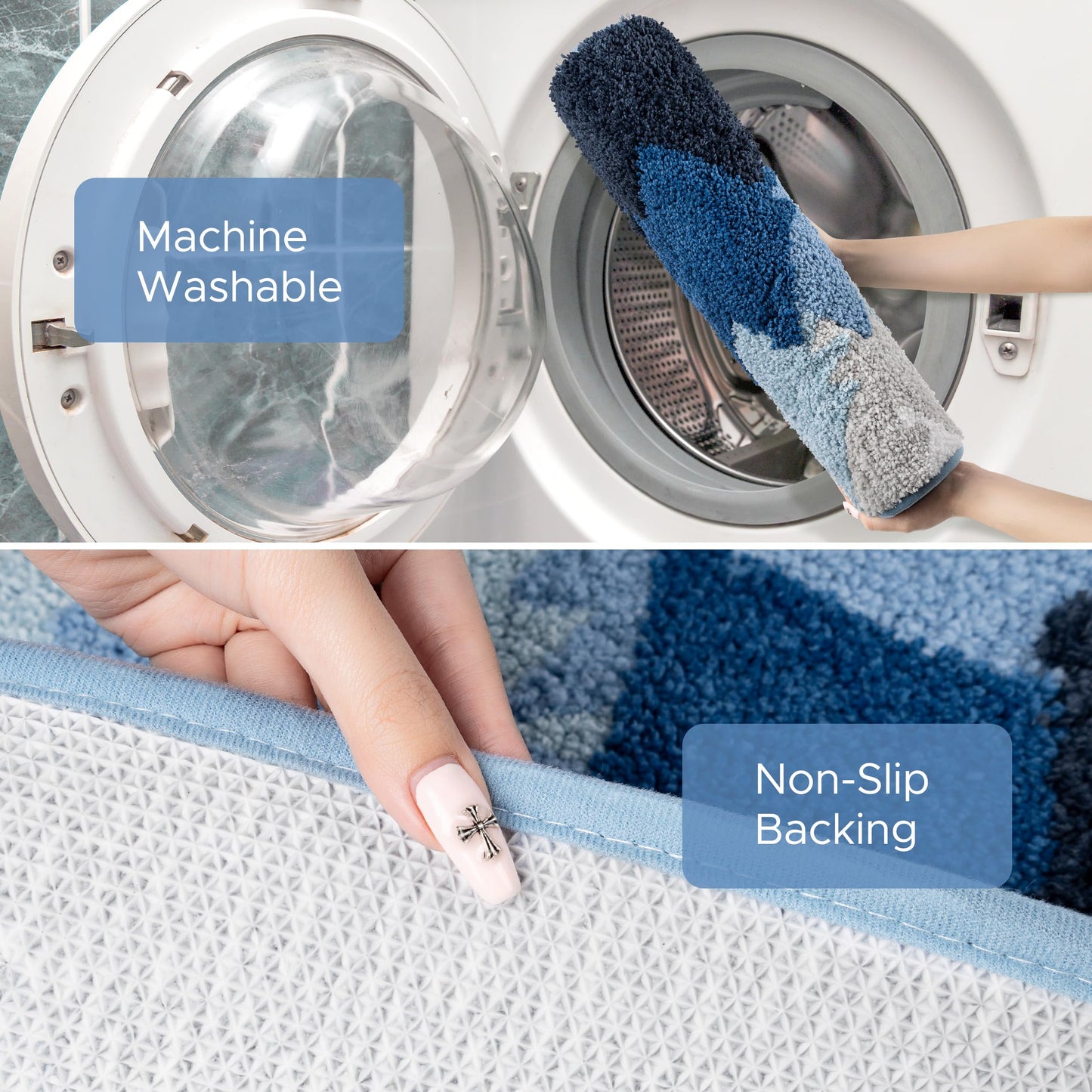 Sunlit Misty Forest Bathroom Rugs 20x32, Extra Soft Super Absorbent Bath Mat Quick Dry, Non-Slip Rubber Backing Bath Rug, Machine Washable Bathroom Floor Mat for Tub and Shower, Blue Ombre