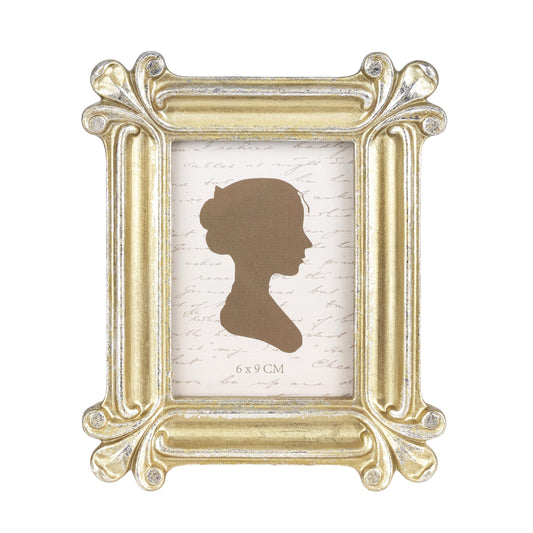 Sunlit Small Vintage Picture Frame 2.5x3.5 Inch, Antique Mini Photo Frames with Glass Front, Luxury Wallet Size Picture Frames, Photo Display Tabletop Wall Hanging Gift Ideas, Slivery Light Gold