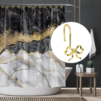 Sunlit Cute Gold Bow Knot Shower Curtain Hooks, Metal Home Decorative Shower Curtain Rings for Bathroom, Shower Curtain Hangers Bathroom Accessories, Set of 12