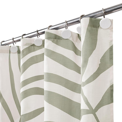 Sunlit 36x72 Inches Sage Green Textured Slubbed Fabric Shower Curtain, Mid Century Modern Palm Leaf Small Stall Shower Curtains for Bathroom Decoration, RV Half Size Narrow Boho Bathroom Curtains