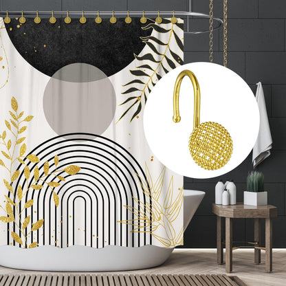 Sunlit Gold 3D Beaded Mesh Shower Curtain Hooks, Metal Home Decorative Shower Curtain Rings for Bathroom, Modern Shower Curtain Hangers Bathroom Accessories, Set of 12