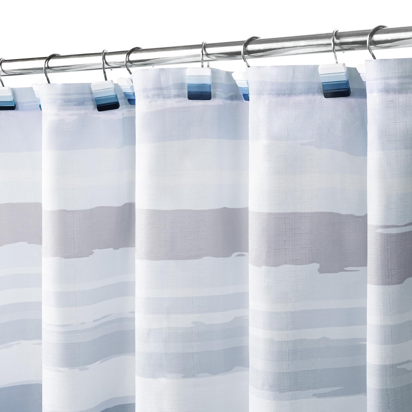 Sunlit Sunset Ombre Striped Shower Curtain, Blue and Orange Textured Slubbed Fabric Shower Curtain for Bathroom Decoration, Gradient Stripe Bathroom Curtain, 72x72
