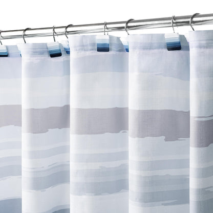 Sunlit Sunset Ombre Striped Shower Curtain, Blue and Orange Textured Slubbed Fabric Shower Curtain for Bathroom Decoration, Gradient Stripe Bathroom Curtain, 72x72
