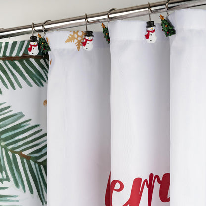 Sunlit Christmas Shower Curtain, Red Mug Hot Cocoa with Snowman Marshmallows and Gingerbread Cookies, Whimsical Holiday Scene Festive Bathroom Fabric Shower Curtain, Home Decor Tapestry, 72" x 72"
