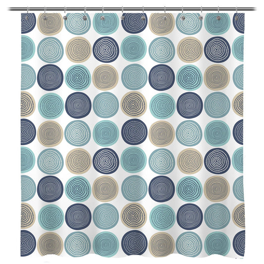 Sunlit Abstract Tree Rings Woody Artistic Fabric Shower Curtain. Nature Pale Blue Teal Beige Light Brown