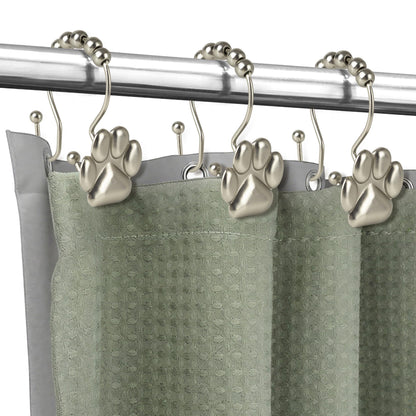 Sunlit Fashion Design Cute Paw Print Polished Shower Curtain Hooks for Dog Cat and Bear, Rust Proof Oil Rubbed Metal Shower Curtain Rings-12 Pack