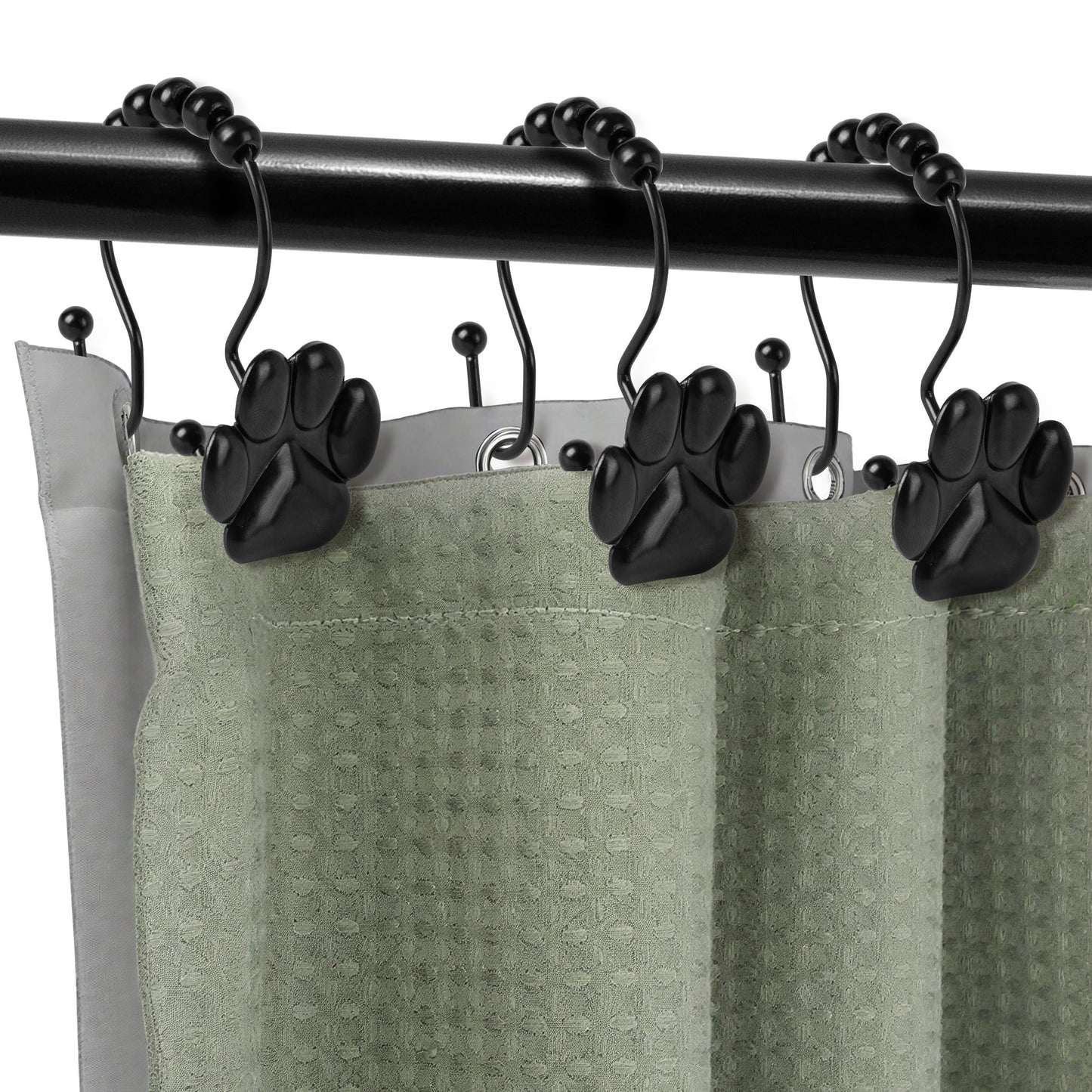 Sunlit Fashion Design Cute Paw Print Polished Double Shower Curtain Hooks for Dog Cat and Bear, Rust Proof Oil Rubbed Metal Shower Curtain Rings-12 Pack