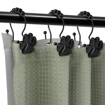Sunlit Fashion Design Cute Paw Print Polished Shower Curtain Hooks for Dog Cat and Bear, Rust Proof Oil Rubbed Metal Shower Curtain Rings-12 Pack