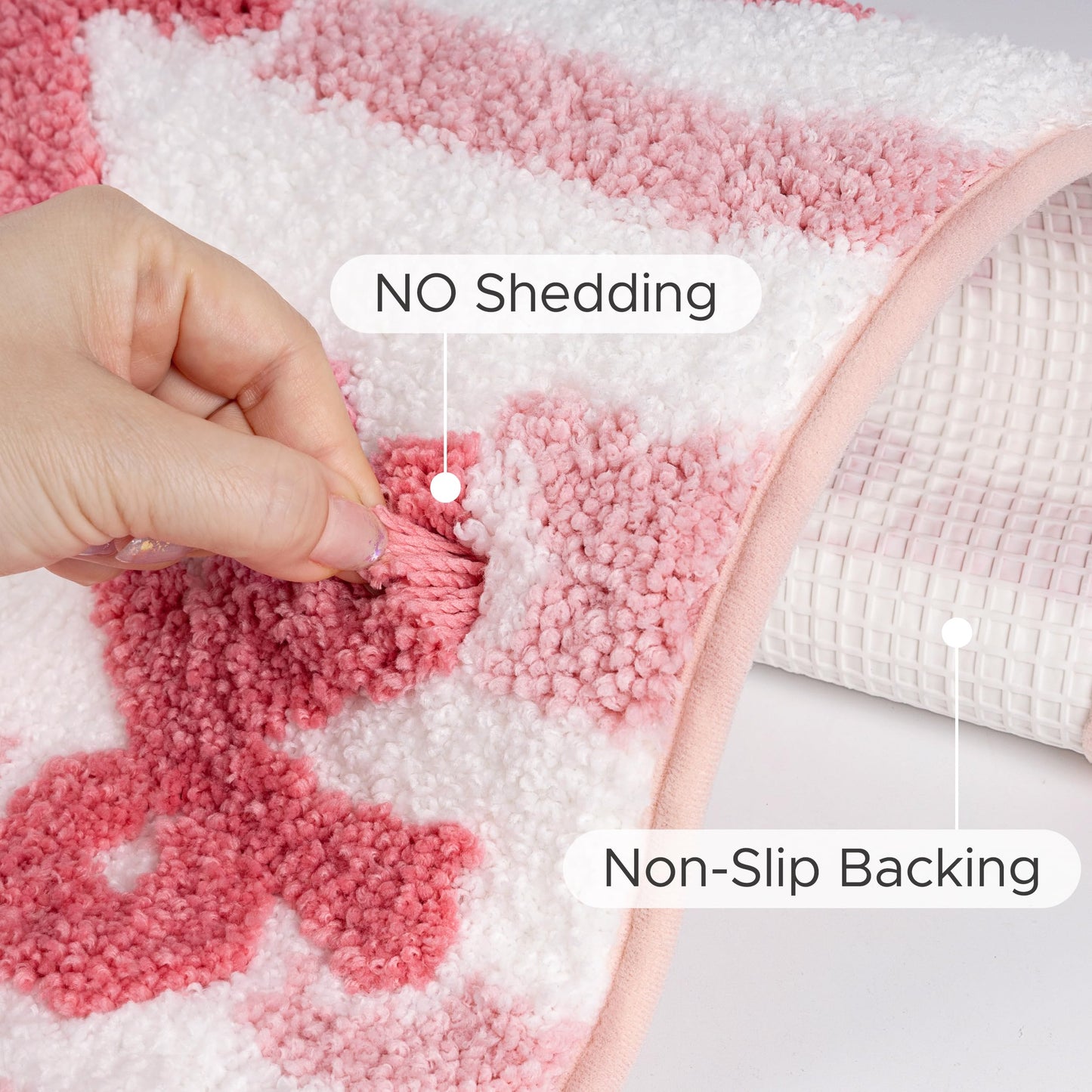 Sunlit Cute Bow Bathroom Rugs 32x20, Coquette Pink Bow Rug for Bedroom, Extra Soft Super Absorbent Bath Mat Quick Dry, Shaggy Bath Rug Non-Slip Washable Bathroom Floor Mat, Pink Stripe