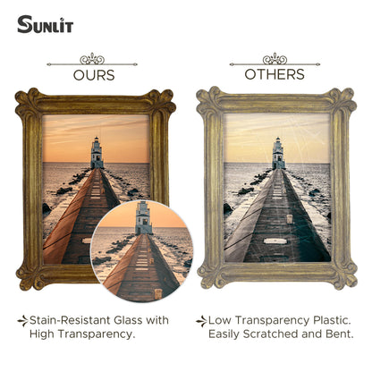 Sunlit Small Vintage Picture Frame 2.5x3.5 Inch, Antique Mini Photo Frames with Glass Front, Luxury Wallet Size Picture Frames, Photo Display Tabletop Wall Hanging Gift Ideas, Slivery Light Gold