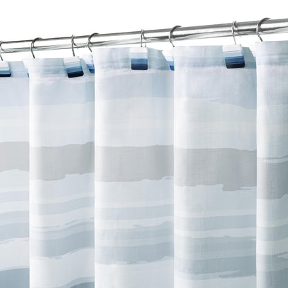 Sunlit Sunset Ombre Striped Shower Curtain, Blue and Orange Textured Slubbed Fabric Shower Curtain for Bathroom Decoration, Gradient Stripe Bathroom Curtain, 72x72