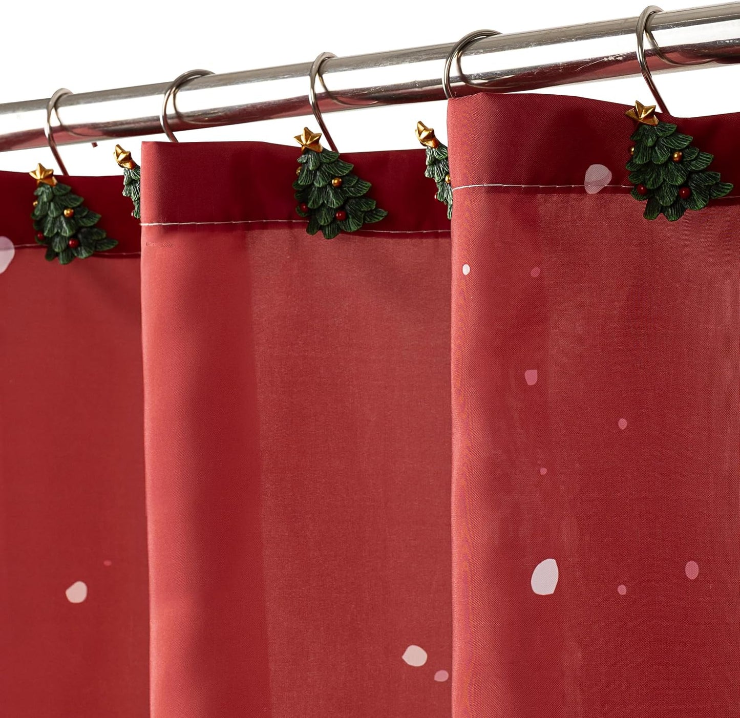 Sunlit Red Christmas Shower Curtain, Christmas Pine Tree with Snowflakes Fabric Shower Curtain, Festive Winter Bathroom Decor, 72" x 72"