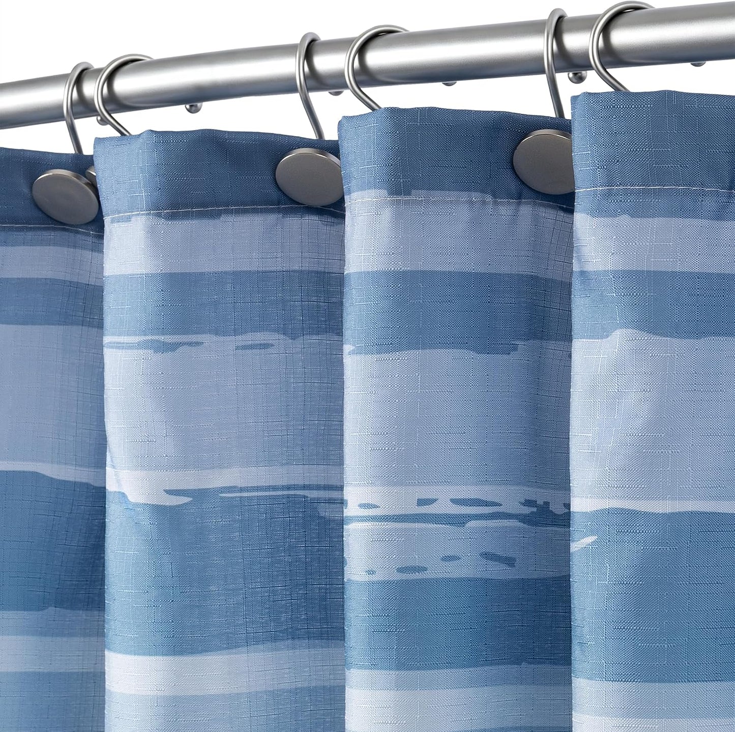 Sunlit Sunset Ombre Striped Shower Curtain, Blue and Orange Textured Slubbed Fabric Shower Curtain for Bathroom Decoration, Gradient Stripe Bathroom Curtain, 72x72