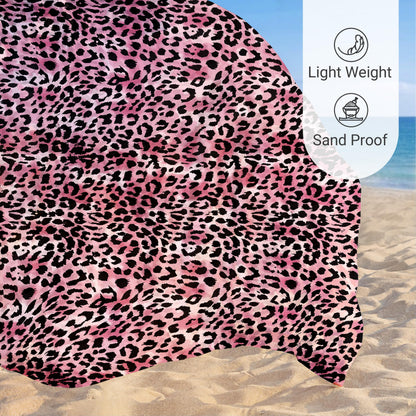 Sunlit Large Cheetah Beach Blanket Waterproof Sand Proof, 81" x106" Sand Free Beach Mat with Corner Pockets and Storage Bag, for Travel Beach Camping Outdoor Festival, Black Pink Leopard