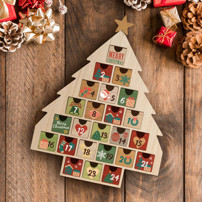 Sunlit Christmas Wooden Advent Calendar with Drawers, Unfinished Wooden, Chalet Shaped Countdown Calendar Ready to Decorate and Personalize | Craft Storage Box | DIY Guru and Crafters