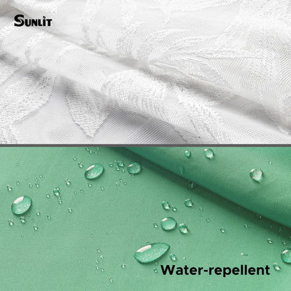 White Palm Leaves Fabric Shower Curtains with Green Liner, Tropical Leaf Detachable Double Layer Shower Curtain for Bathroom, Water-Repellent Home Bathroom Decor, 71x71 Inch