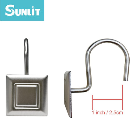 Sunlit Luxury Design Brushed Nickel Oval Shower Curtain Hooks Rust Proof Oil Rubbed Metal Shower Curtain Rings - Satin Matte Silver - 12 Pack