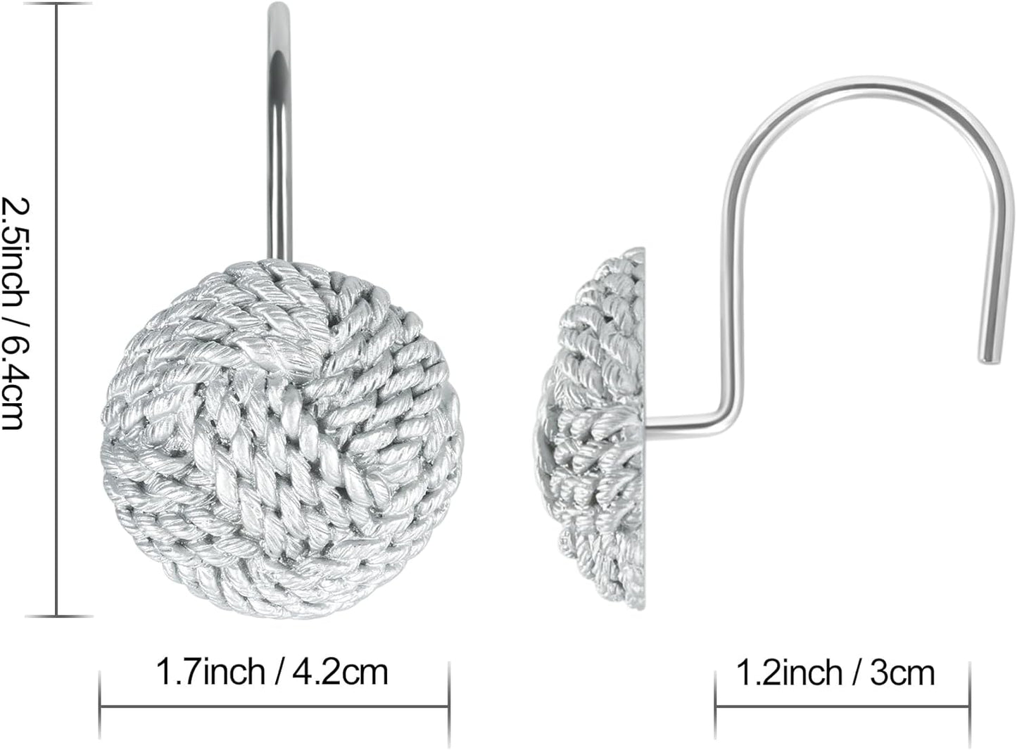 Sunlit Boho Knots Shower Curtain Hooks, Home Decorative Shower Curtain Rings for Bathroom, Seaside Nautical Shower Curtain Hangers Bathroom Accessories, Set of 12