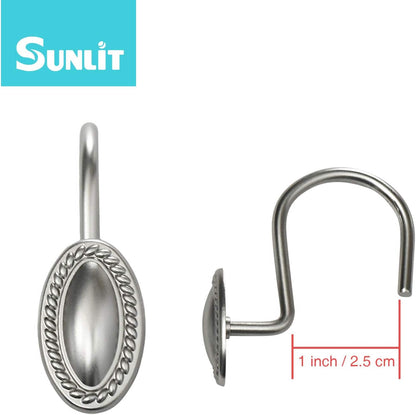 Sunlit Luxury Design Brushed Nickel Oval Shower Curtain Hooks Rust Proof Oil Rubbed Metal Shower Curtain Rings - Satin Matte Silver - 12 Pack