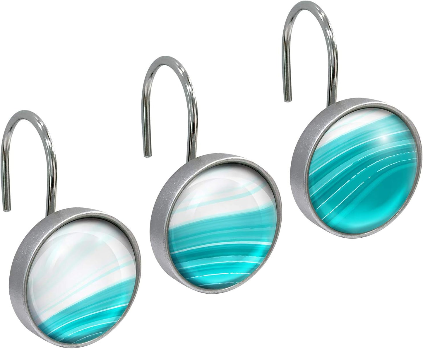 Sunlit Round Crystal Glass Decorative Shower Curtain Hooks, Rust Proof Oil Rubbed Metal Shower Curtain Rings-12 Pack, Gradient Blue