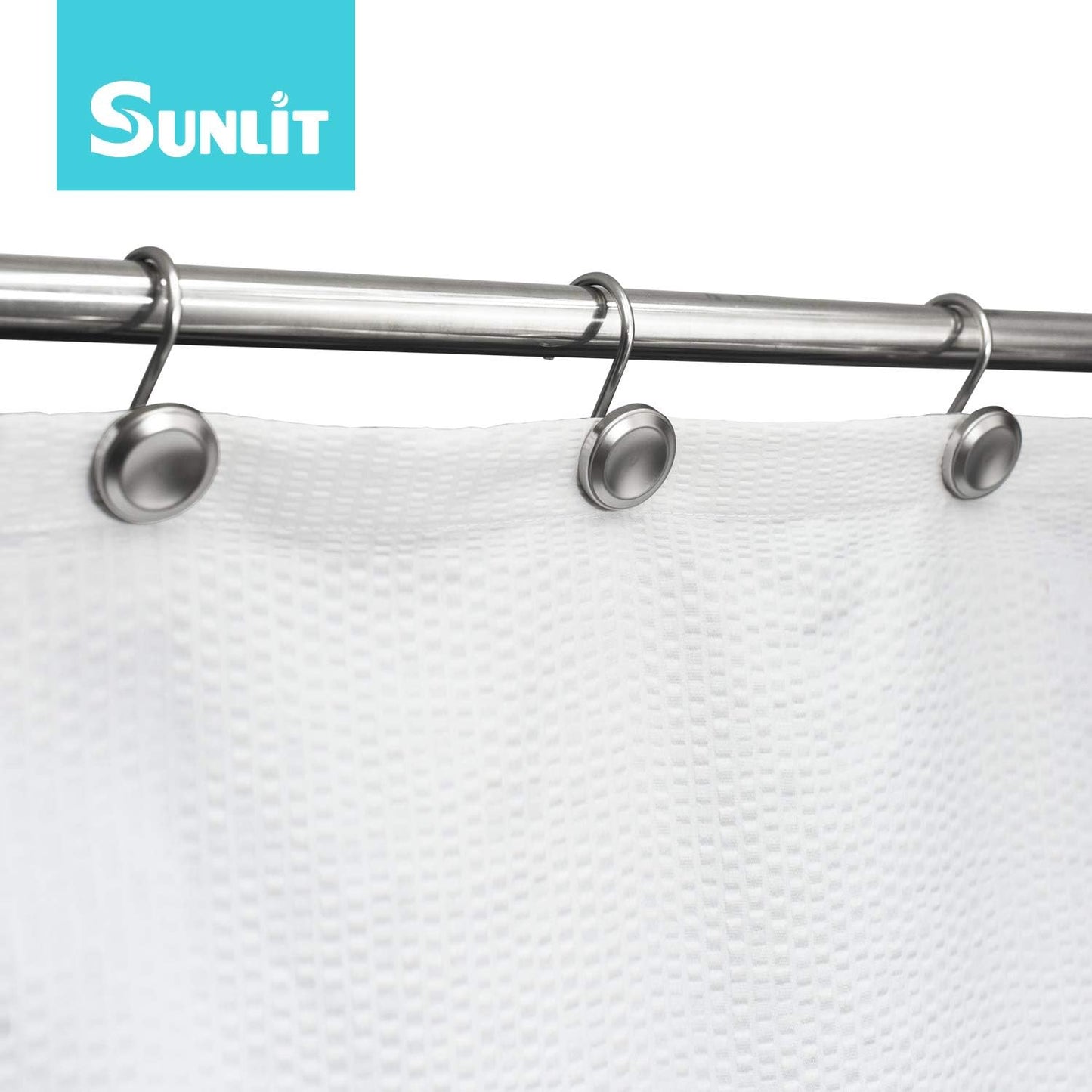 Sunlit Luxury Design Brushed Nickel Oval Shower Curtain Hooks Rust Proof Oil Rubbed Metal Shower Curtain Rings - Satin Matte Silver - 12 Pack