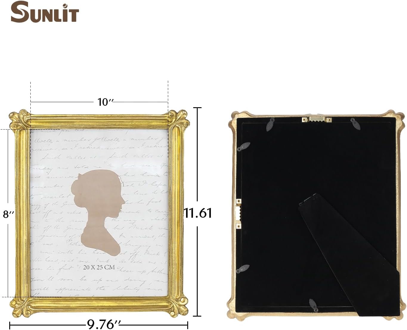 Sunlit Vintage Picture Frame 8x10 Inch, Luxury Antique Photo Frames with Glass Front, Photo Display, Tabletop Wall Hanging, Gift Ideas, Gold