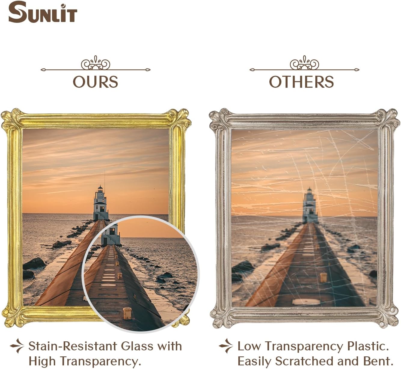 Sunlit Vintage Picture Frame 8x10 Inch, Luxury Antique Photo Frames with Glass Front, Photo Display, Tabletop Wall Hanging, Gift Ideas, Gold