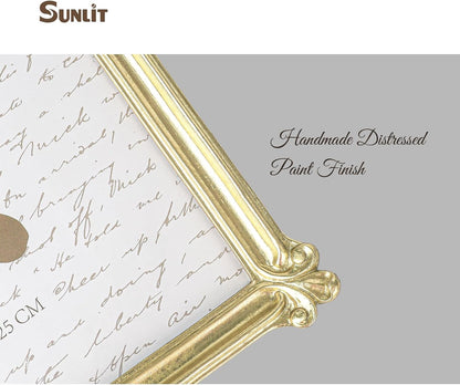 Sunlit Vintage Picture Frame 8x10 Inch, Luxury Antique Photo Frames with Glass Front, Photo Display, Tabletop Wall Hanging, Gift Ideas, Gold