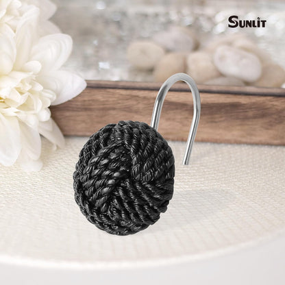 Sunlit Boho Knots Shower Curtain Hooks, Home Decorative Shower Curtain Rings for Bathroom, Seaside Nautical Shower Curtain Hangers Bathroom Accessories, Set of 12