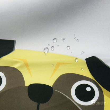 Sunlit Peekaboo Cute Dogs Curious Cartoon Puppy Fabric Shower Curtain for Kids Dogs Lovers, Tawny with Dalmatian Bulldog Pug Poodle Beagle, White