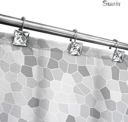 Sunlit Luxury Design Square Red Diamond Crystal Gem Bling with Glide Balls Shower Curtain Hooks, Rust Proof Metal Rhinestones Glam Shower Curtain Rings-12 Pack