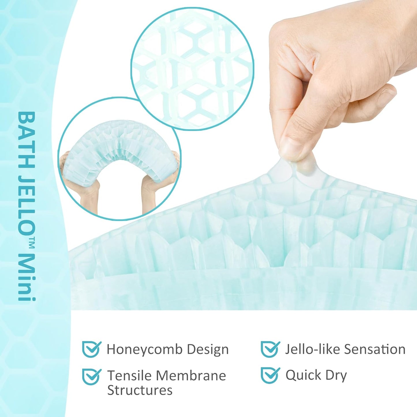 Sunlit Bath Jello Mini Gel Bath Pillows, Lumbar Pillow for Bathtub, Back Support Pillow, Gel Pillow with Non-Slip Suction Cups for Lumbar, Back Rest Support, Fits Curved or Straight Back Tubs, Aqua