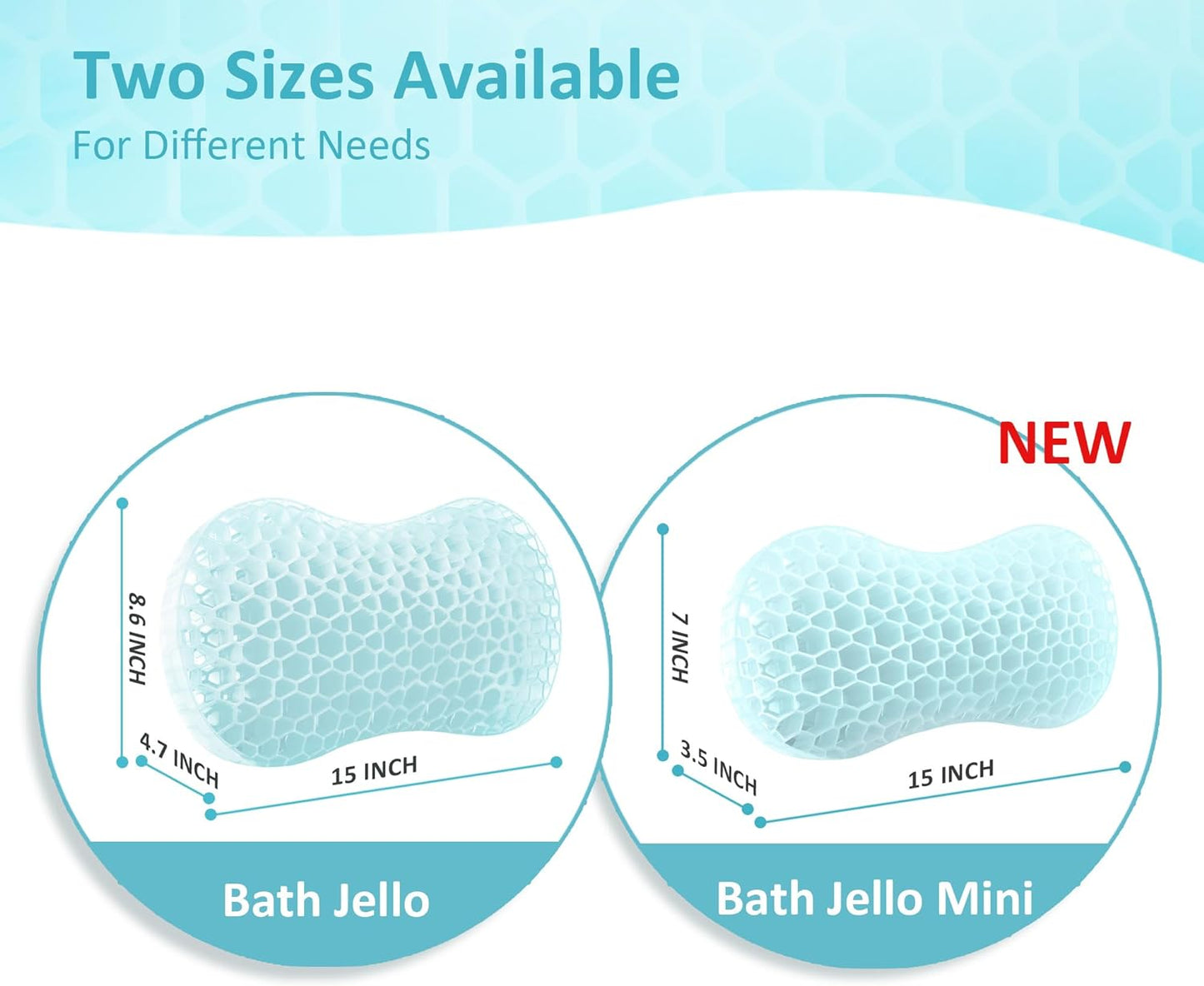 Sunlit Bath Jello Mini Gel Bath Pillows, Lumbar Pillow for Bathtub, Back Support Pillow, Gel Pillow with Non-Slip Suction Cups for Lumbar, Back Rest Support, Fits Curved or Straight Back Tubs, Aqua