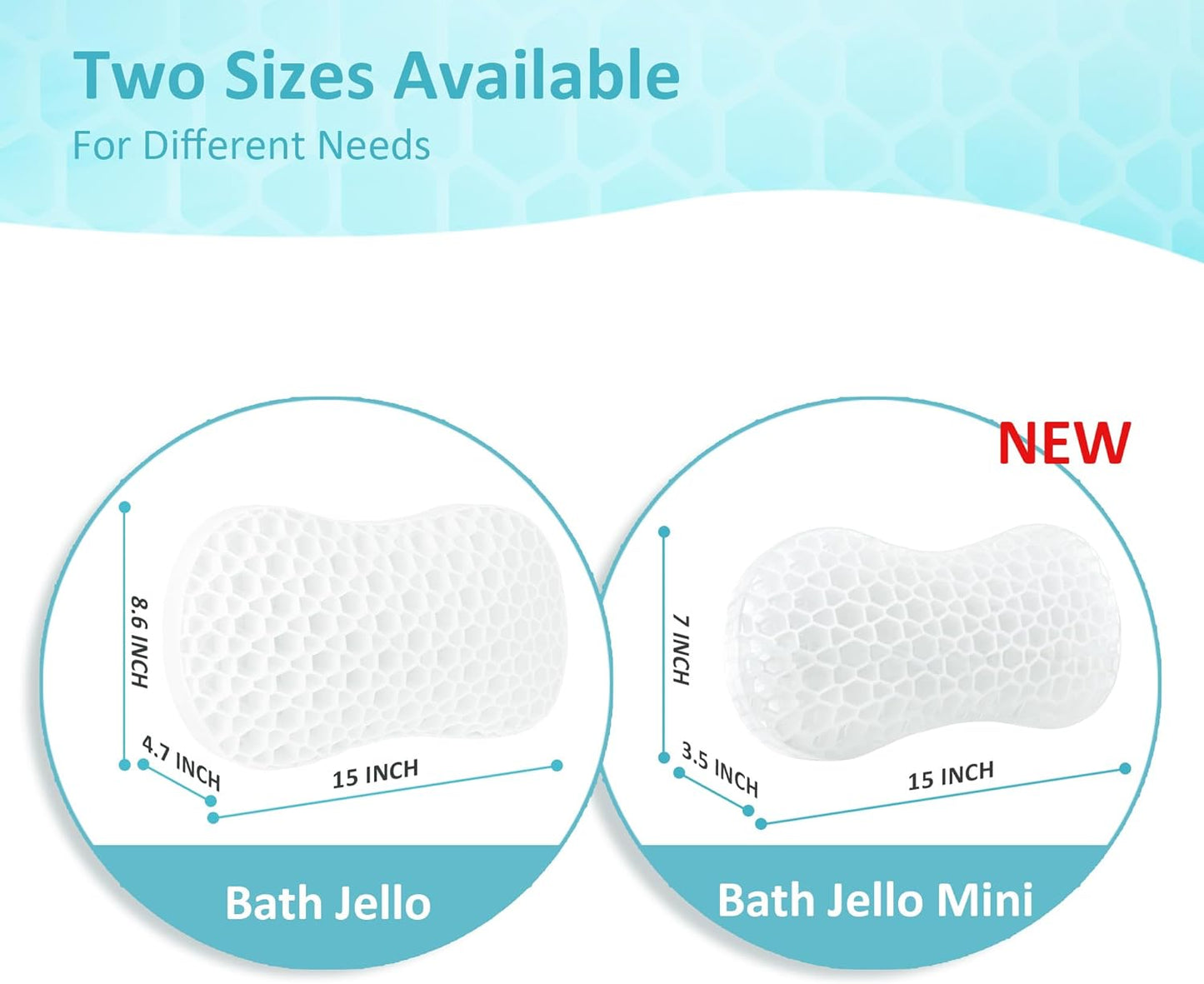 Sunlit Bath Jello Mini Gel Bath Pillows, Lumbar Pillow for Bathtub, Back Support Pillow, Gel Pillow with Non-Slip Suction Cups for Lumbar, Back Rest Support, Fits Curved or Straight Back Tubs, Aqua