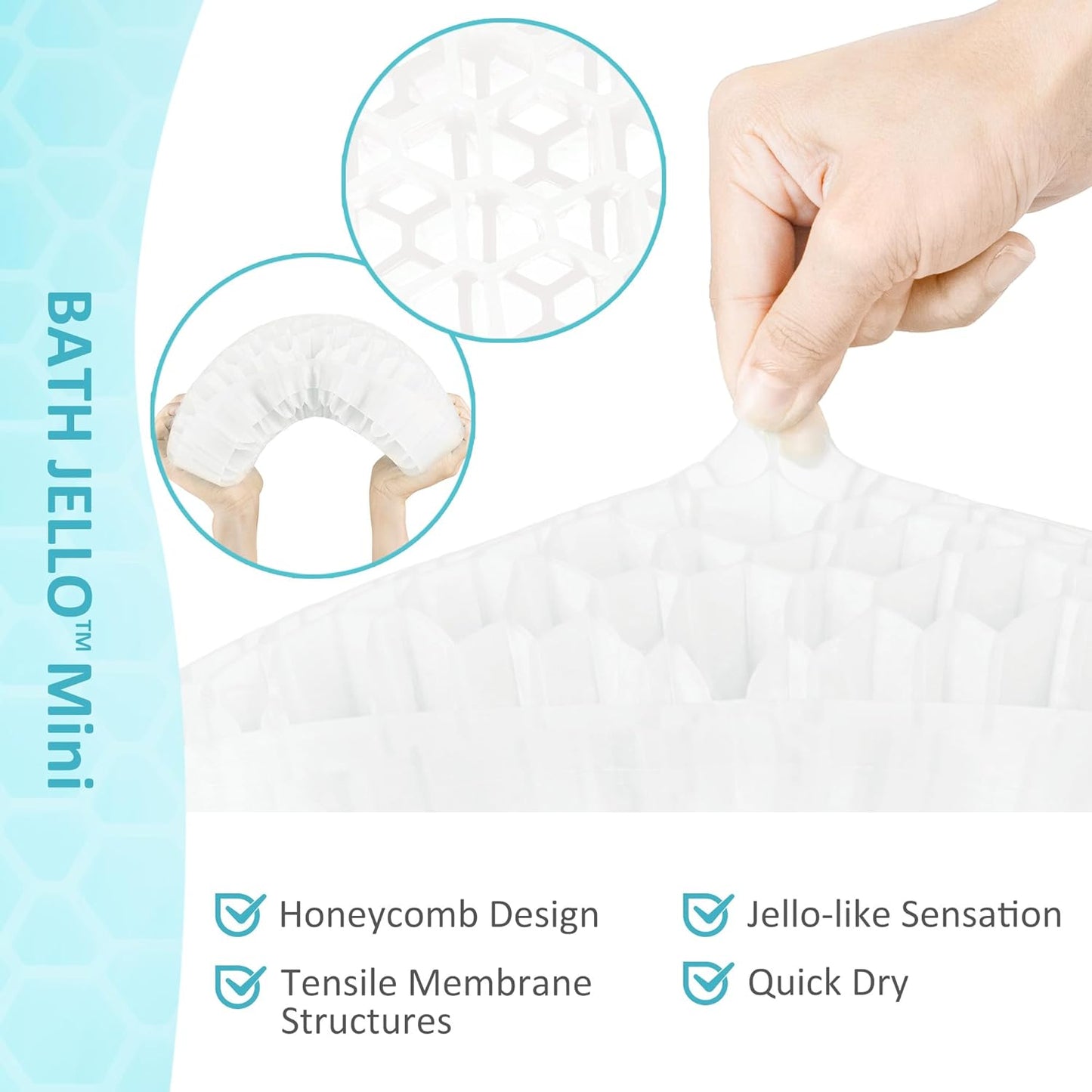 Sunlit Bath Jello Mini Gel Bath Pillows, Lumbar Pillow for Bathtub, Back Support Pillow, Gel Pillow with Non-Slip Suction Cups for Lumbar, Back Rest Support, Fits Curved or Straight Back Tubs, Aqua