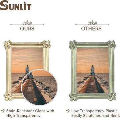 Sunlit Vintage Picture Frame 5x7 Inch, Luxury Antique Photo Frames with Glass Front, Photo Display, Tabletop Wall Hanging, Gift Ideas, Gold and Silver