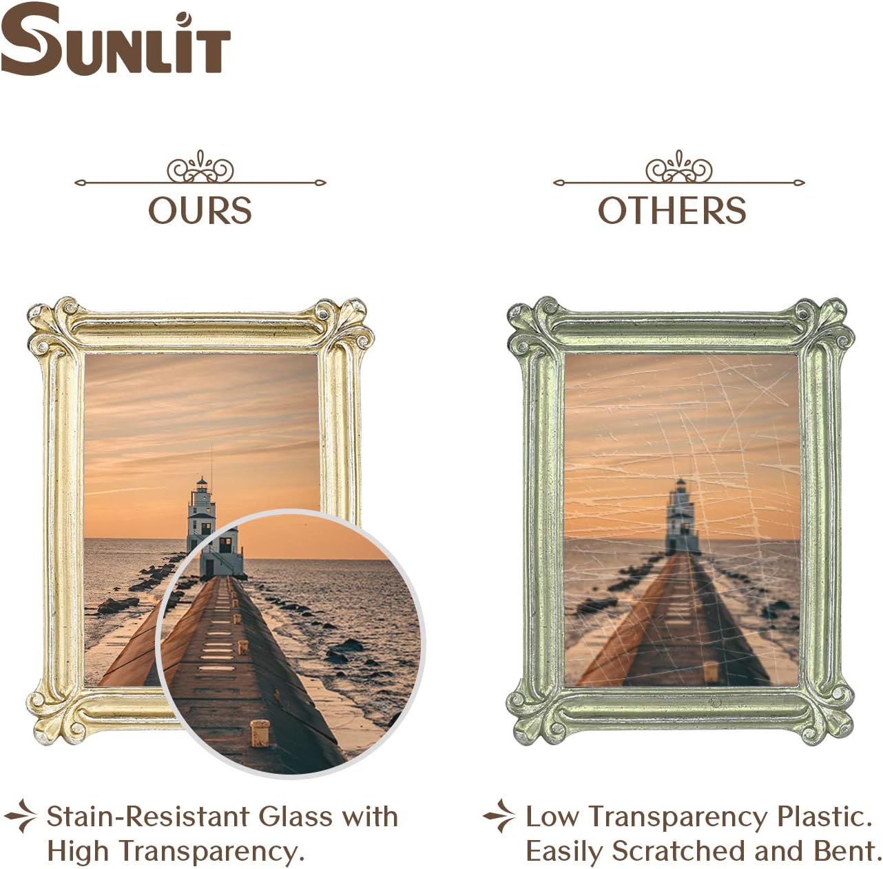 Sunlit Vintage Picture Frame 8x10 Inch, Luxury Antique Photo Frames with Glass Front, Photo Display, Tabletop Wall Hanging, Gift Ideas, Gold