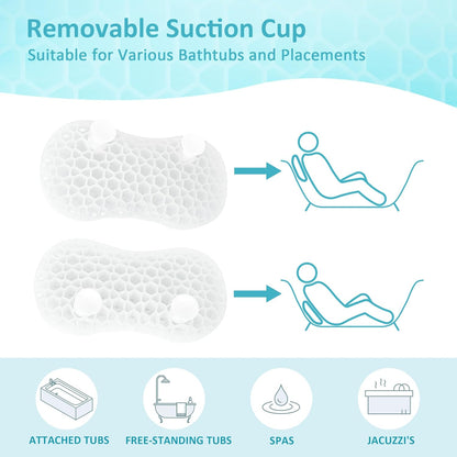 Sunlit Bath Jello Mini Gel Bath Pillows, Lumbar Pillow for Bathtub, Back Support Pillow, Gel Pillow with Non-Slip Suction Cups for Lumbar, Back Rest Support, Fits Curved or Straight Back Tubs, Aqua