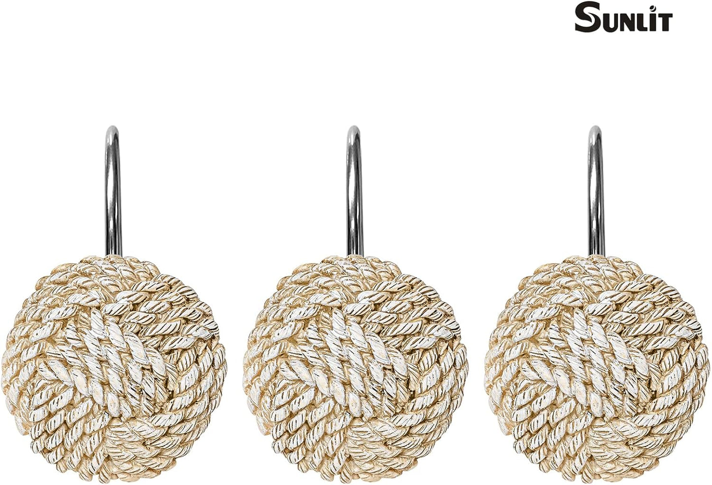 Sunlit Boho Knots Shower Curtain Hooks, Home Decorative Shower Curtain Rings for Bathroom, Seaside Nautical Shower Curtain Hangers Bathroom Accessories, Set of 12